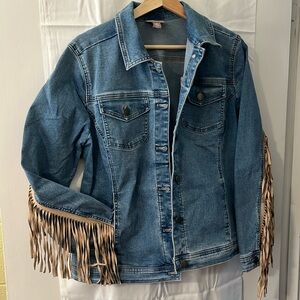Chicos denim jacket with fringe